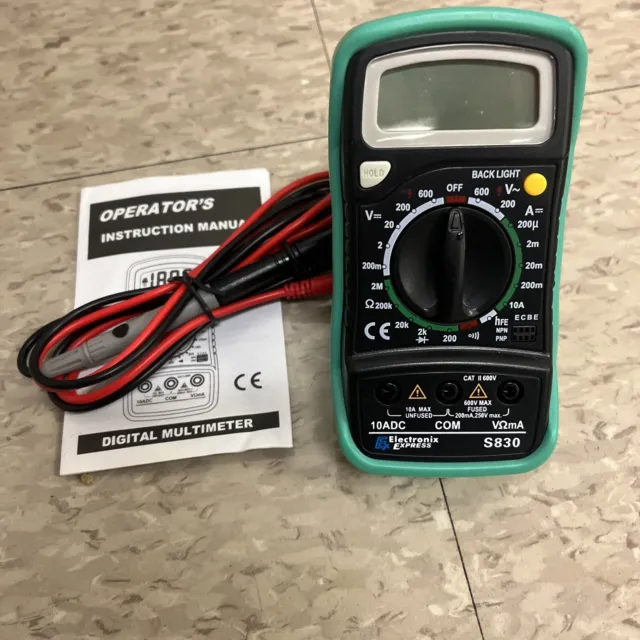 Digital Multimeter 3½ Digit 1999 Counts LCD, AC/DC to 600V, Current to 10A