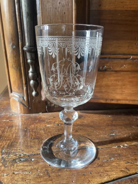 Grand Verre Ancien Cristal Taille Mono Palmettes