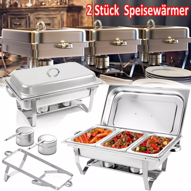 2x 9L Edelstahl Speisewärmer Chafing Dish Wärmebehälter Buffet Catering PartySet