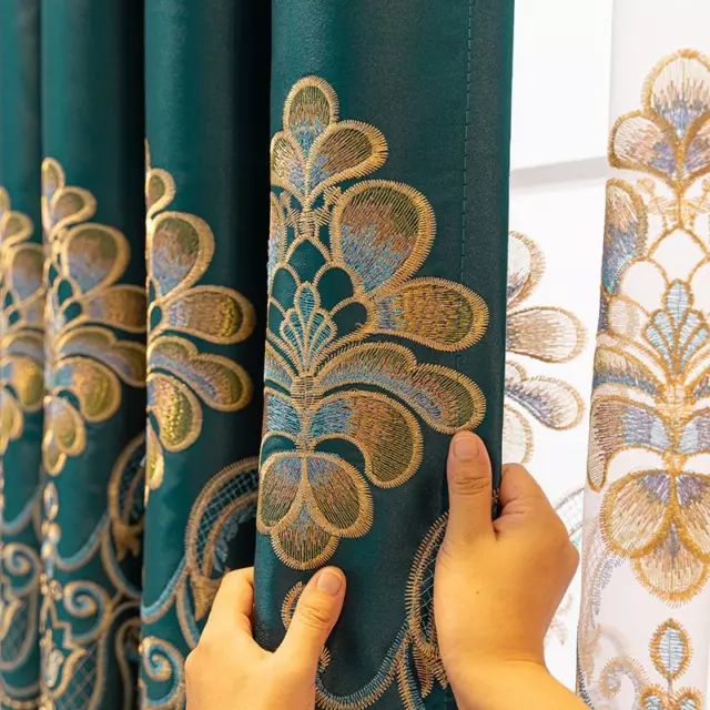 1 Panel Embroidered Satin Window Curtain Drape Blackout Luxury Home Decoration