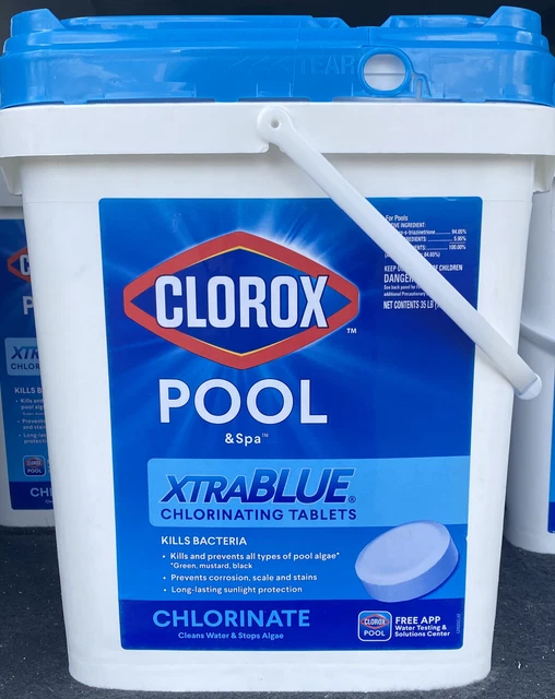 CLOROX CHLORINATING TABLETS Xtra Blue 35 lb Bucket Pool Tabs FREE