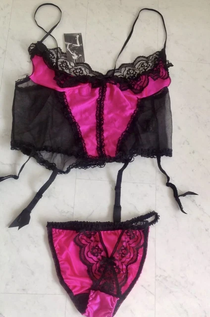 Set 2 biancheria intima sexy, trasparente/pizzo, nero/magenta, made in Poland, M