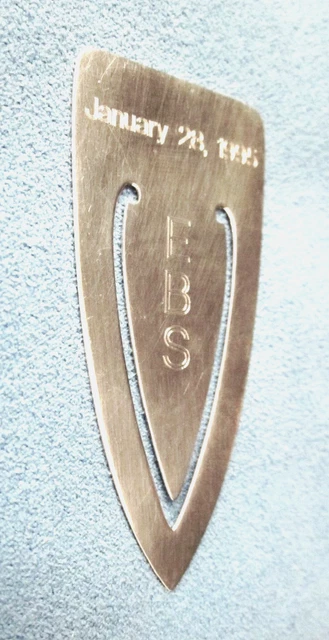 Inman Sterling Silver Bookmark - Monogrammed EBS and Dated 1995 - 2 1/2"