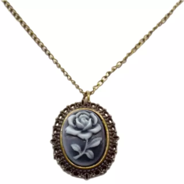 Antique Bronze Pendant Locket Watch Cameo Style Rose on Black Background