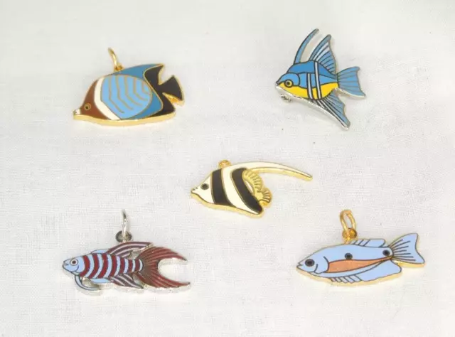 NEW Lot of 5 Fish Cloisonne 1 pin & 4 charms Butterfly Pennant +NOS *M