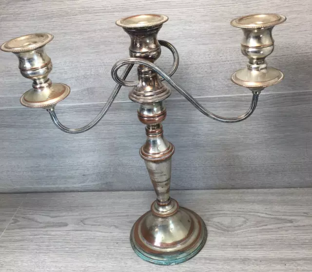 Vintage Candelabra Candle Holder Table Candlestick Silver Plated on copper 3 arm