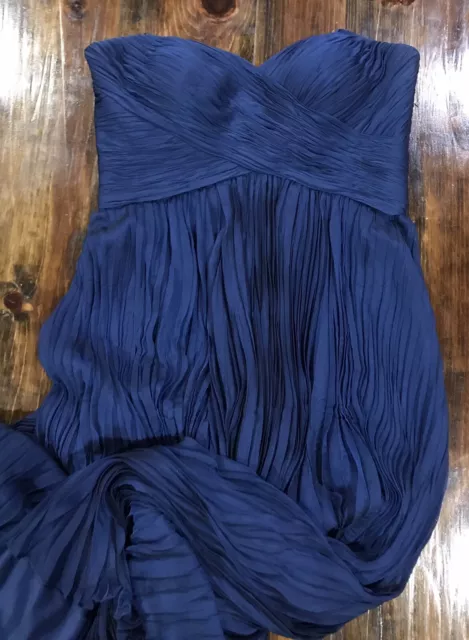 La Femme Prom/Formal Dress Long Dark Blue Size 16 Strapless Chiffon Pleated