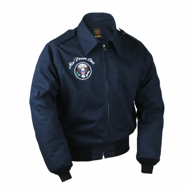 Mens Bomber Jacket US Air Force One A2 Flight jacket Pilot Navy Blue Casual Coat