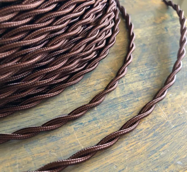 NOSTALGIC 2-Wire RAYON COVERED TWISTED LAMP CORD 20/2 Brown Wire NEW D8301