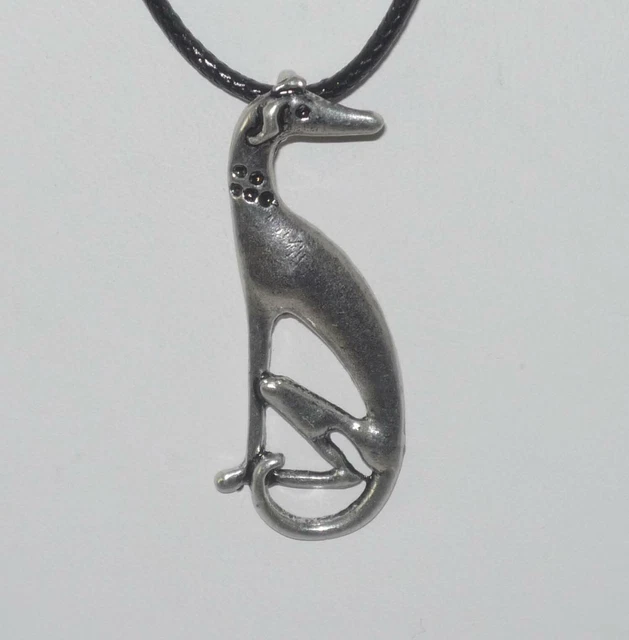 Pewter Sitting Greyhound Charm Necklace Whippet IG