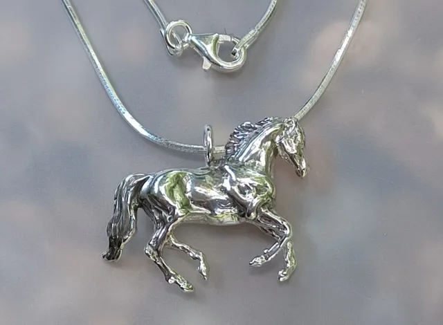 Sterling Silver Galloping Horse pendant and chain Beverly Zimmer horse jewelry