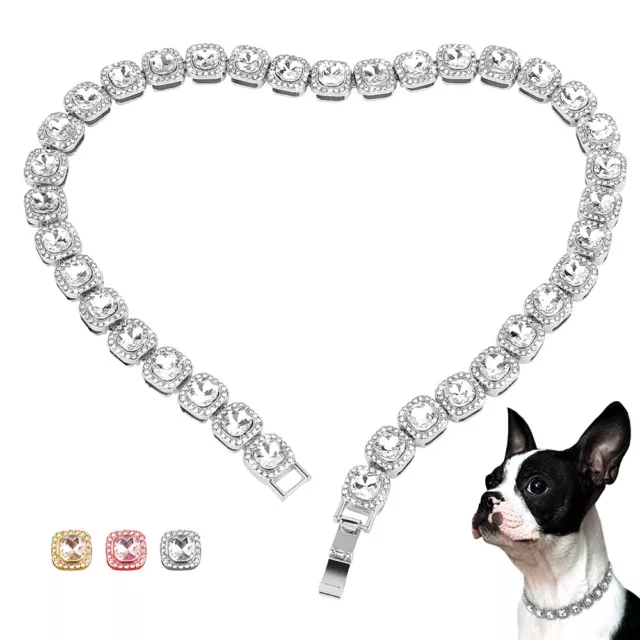 Bling Rhinestone Diamante Dog Chain Collar Luxury Necklace for Puppy Cat 8-20''