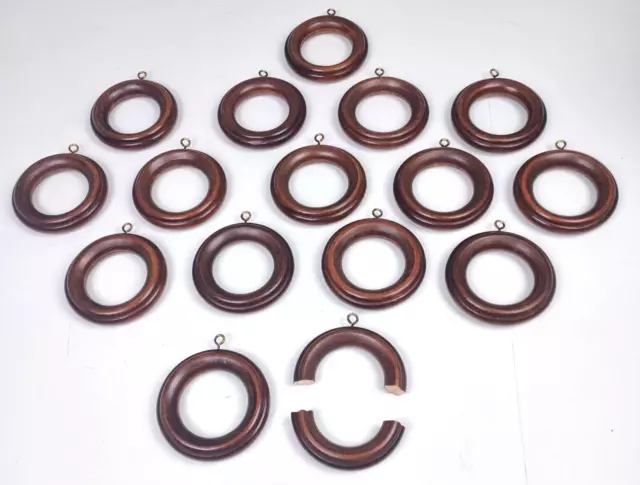 Dark Brown Round Ribbed Drapery Rod Wooden Curtain Rings with Eyelets Set of 16