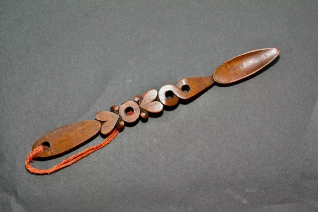 Vintage Welsh love spoon entwined hearts