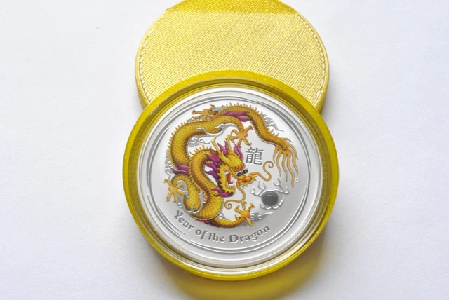 2012 Australia silver lunar year of the Dragon 1 oz colorized