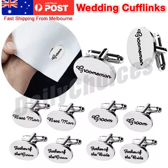 Silver Plated Oval Wedding Cufflinks Groom Groomsman Best Man Father Bride AU