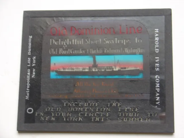Antique Advertising Glass Magic Lantern Slide Old Dominion Line Ship New York NY