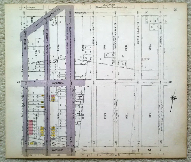 ORIGINAL 1922 MAP of the Flatlands Area of BrooklynAve K & Flatbush