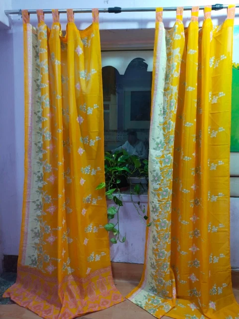 1 Pair 2 Pc Of Indian Vintage Silk Sari Single Color Window & Door Decoration
