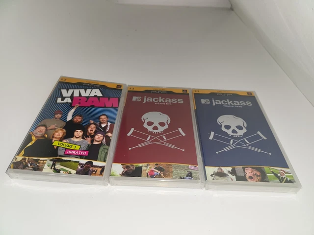 3 NEW FACTORY SEALED UMD MOVIES FOR SONY PSP JACKASS VOL 2 & 3 & Viva la Bam B26