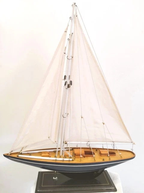 Maquette De Voilier En Bois Massif 52 Cm – Style Méditerranéen, Déco Bateau Artisanale, Prête à Exposer