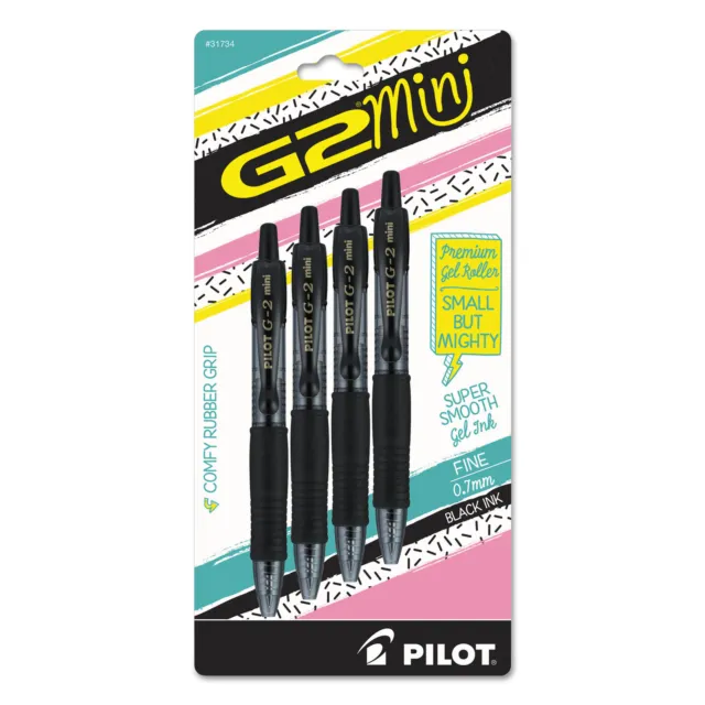 Pilot G2 Mini Retractable Gel Pen Fine 0.7mm Black Ink/Barrel 4/Pack 31734