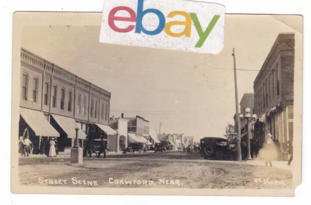 1917 Kern Rppc Crawford Nebraska Busy Downtown Cars Vintage Postcard Ne Oakdale