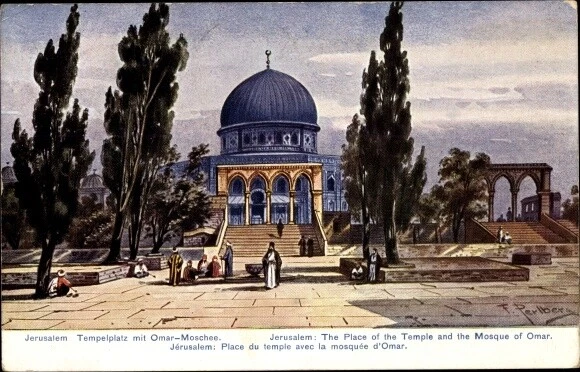 Künstler Ak Perlberg, F., Jerusalem Israel, Omar-Moschee, Tempelplatz - 3716668
