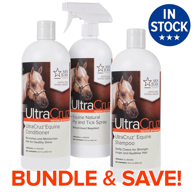 UltraCruz Equine Horse Shampoo, Conditioner and Fly & Tick Spray Bundle, 32oz Ea