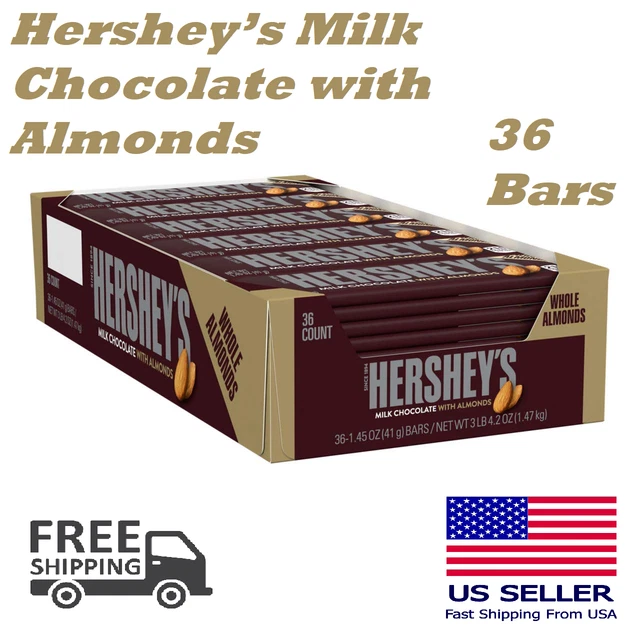 HERSHEY’S MILK CHOCOLATE with Almonds Candy Bars, 1.45Oz. Bars, 36
