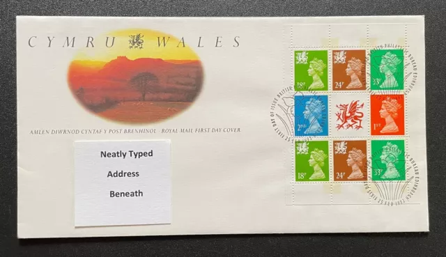 1992 Wales Booklet Pane FDC. With Bureau Handstamp.