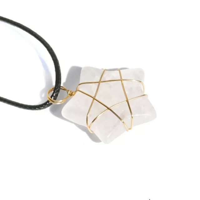 1pc Gem Rock Quartz Wrap Star Water-Drop Necklace Chakra Reiki Healing Amulet
