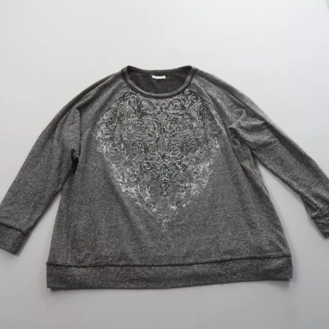 Maurices Womens Knit Top Plus Size 1 Grey Embellished Bling Long Sleeve Shirt