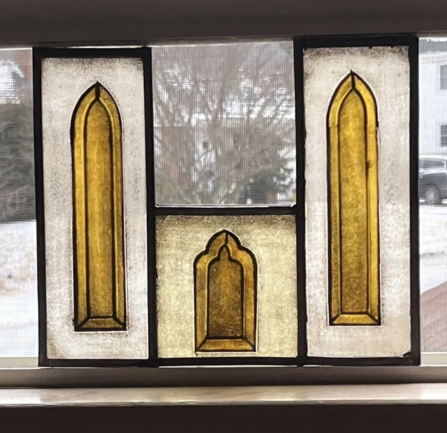 ANTIQUE FIRED STAINED GLASS SUNCATCHER repurposed glass early 1900s NYC