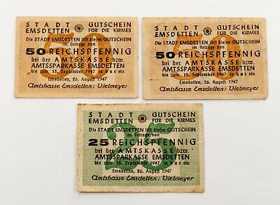 1947 Allemagne Emsdetten Devise Post-Wwii Notgeld. 7 Billets Lot. Très Fin 2