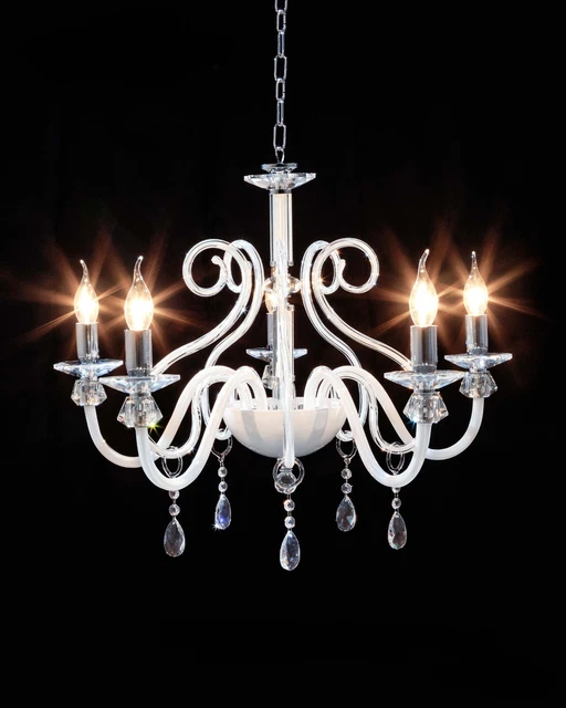 LUSTRE MODERNE EN Cristal Transparent Et Blanc A 5 Lumières CL035 EUR ...