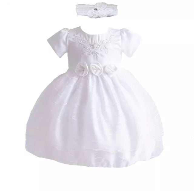 Christening Dress Party Flower Girl Dress with Headband 0-3 to 12-18 Months