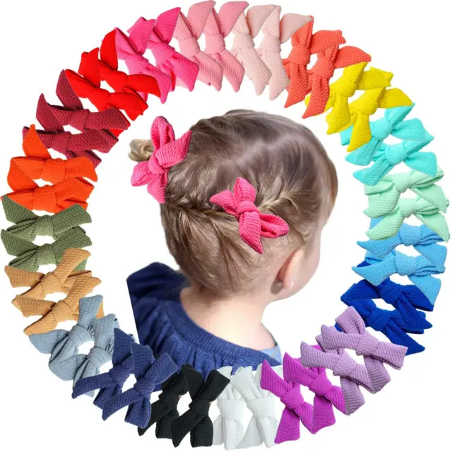 40 Pieces 3.5&quote; Hair Bows for Girls Toddlers Hair Accessories Waffle