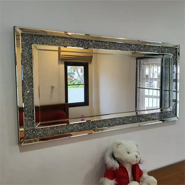 Large Hallway Diamond Wall Mirror Crushed Crystal Long Full Length Silver Mirror