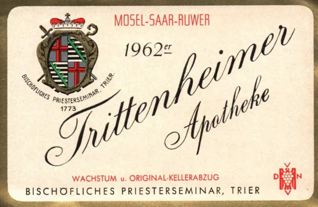 Lovely German Wine Label 1960s 1962er Trittenheimer Apotheke  Mosel Saar Ruwer