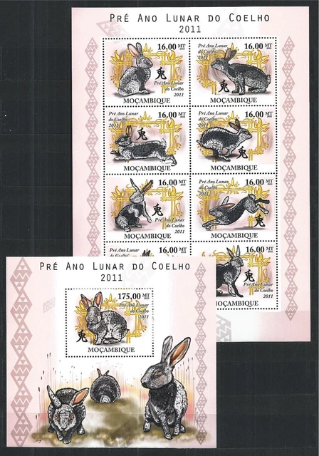 Mozambique 2010 Block Mini Sheet Set Lapin Lièvre Année Lunaire MNH