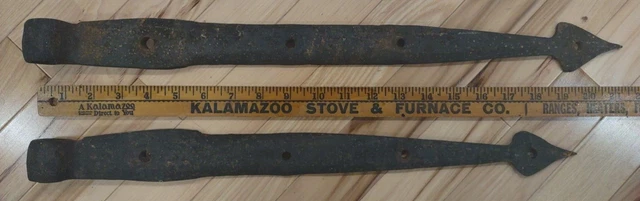 PAIR BIG antique cast iron DOOR STRAPS hinges antique old vintage architectural