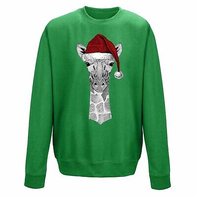 Felpa Giraffa Con Cappello di Natale | Festa Divertente Maglione Babbo Natale Regalo