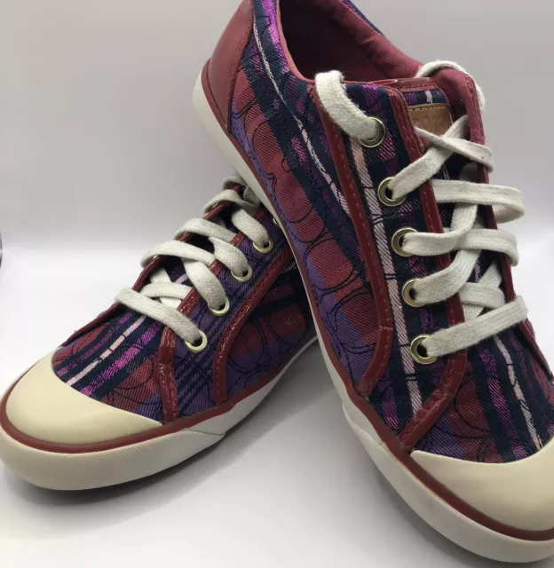 COACH BARRETT PLAID Red Pink Purple Logo Sneakers Tennis Lace Up