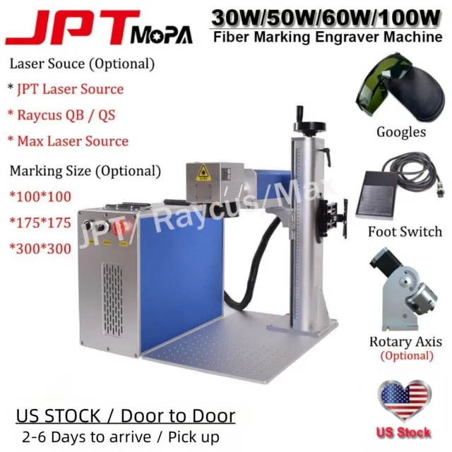 JPT/Raycus QB,QS/Laser Source 30W/50W/60W/100W Fiber Marking Machine Rotary axis