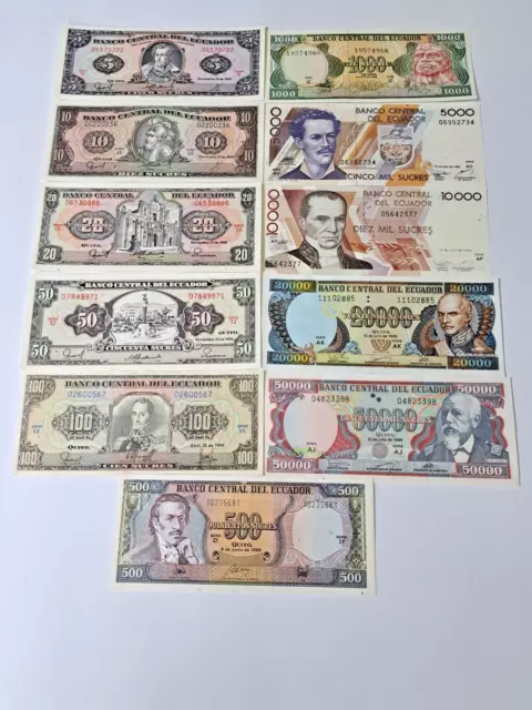 Ecuador 5-50000 Sucres 11 Pieces Set, 1988-1999, P-113-130, UNC # 10