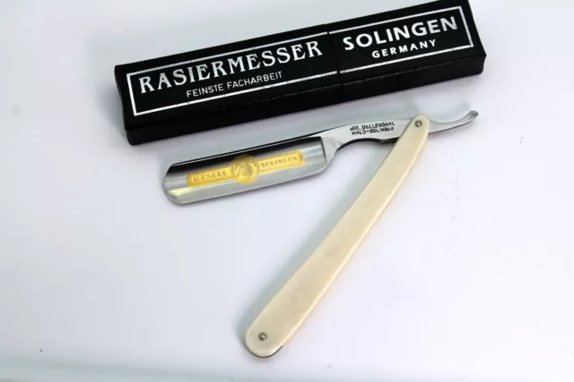 Solinger Rasiermesser Uellendahl ENGEL 6/8 Zoll Rundkopf mit Goldätzung