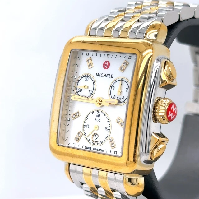 Michele Deco Two-Tone 18K Gold Diamond Dial 33mm Watch, MWW06A000779, Preowned