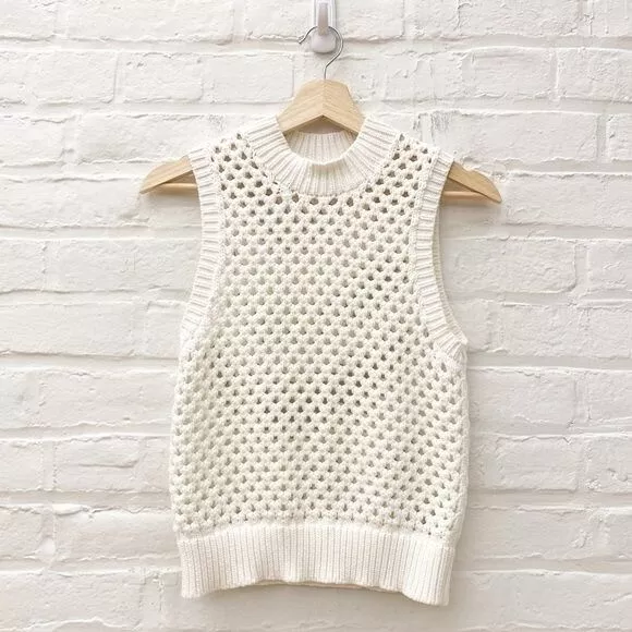 Theory || Mayleen Open Knit Sleeveless Sweater Shell White Small