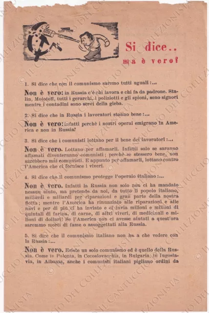 1948c Si dice... ma è vero? propaganda anti Comunismo Russia Politica volantino